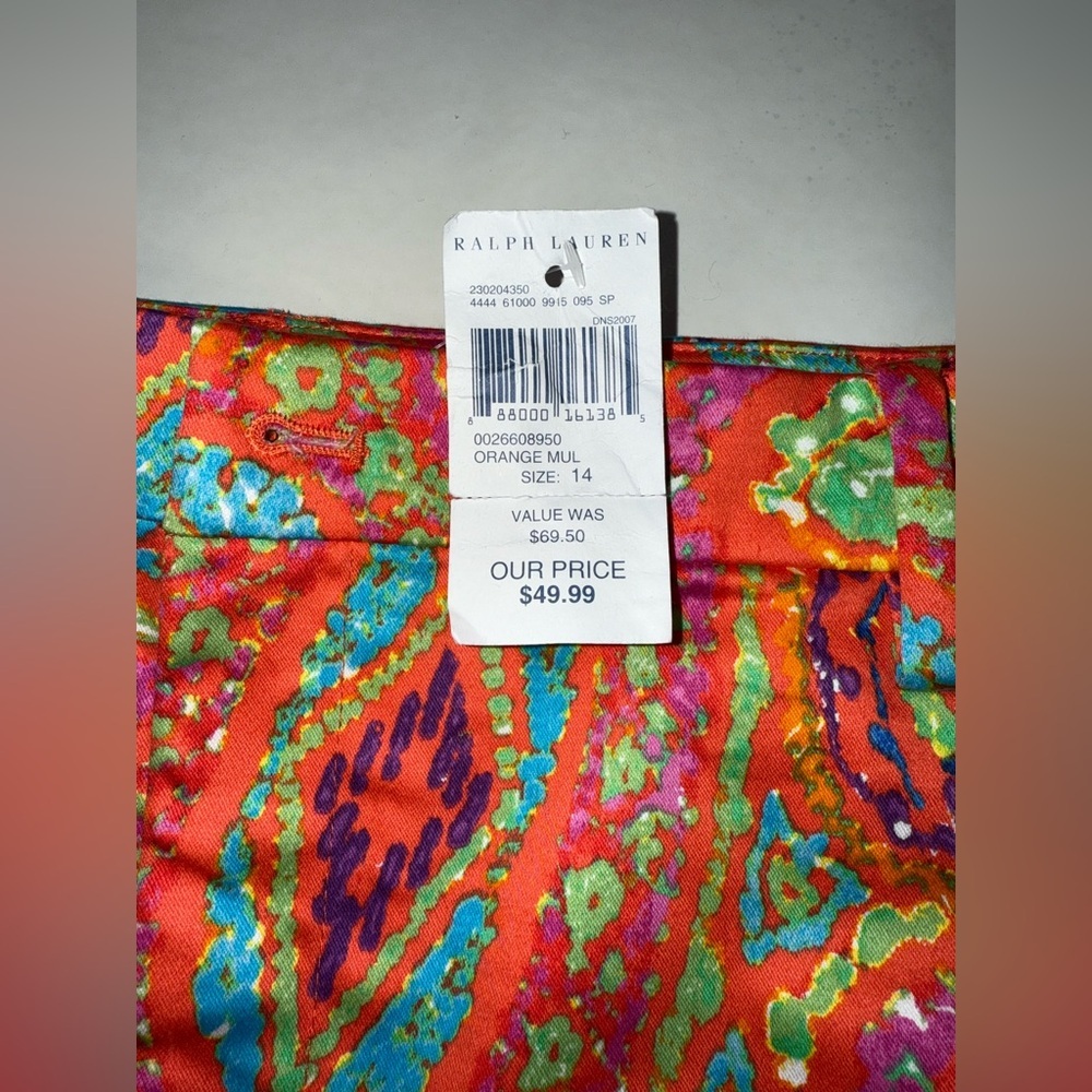 Lauren Ralph Lauren Paisley Shorts Size 14 Orange Multicolor Preppy Resort - Picture 9 of 10